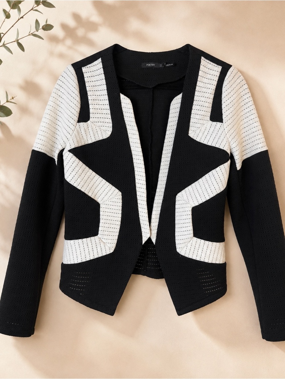 Poetry Black & White Geometric Open-Front Women's Cardigan